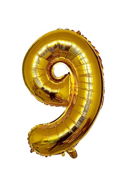 Deniz Party Store MEDIUM SIZE 76-80 Cm ( 9 ) NINE FIGURES FOIL BALLON GOLD