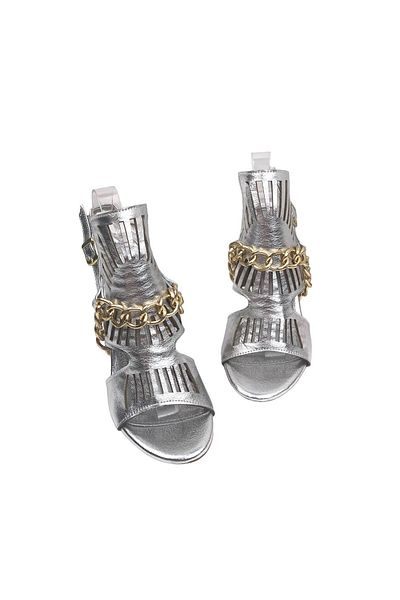 bescobel Women's Kokla Silver Thin Heel Chain Detailed Evening Dress Shoes 8 Cm 601