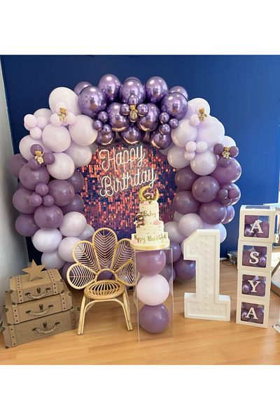 Çemrek Süs Parti Retro lavender lilac and chrome purple balloon chain set 100 pieces