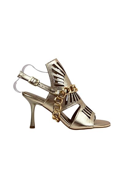 bescobel Women's Kokla Gold Thin Heel Chain Detailed Evening Dress Shoes 8 Cm 601