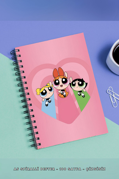 SevindirenŞeyler دفتر Powerpuff Girls A5 ذو الغطاء الصلب بدون خطوط