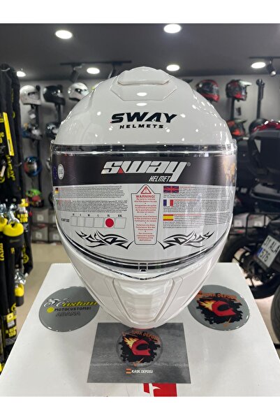 Sway 917 Parlak Beyaz Çene Açılır Motosiklet Kaskı