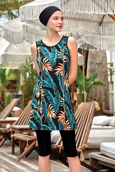 Kapılı Women's Lycra Strap Patterned Closed Hijab Swimsuit