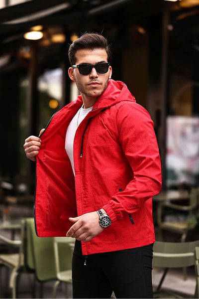 Rompasso Red Men's Jacket - Crinkle Waterproof Hooded Seasonal Drink Waistband