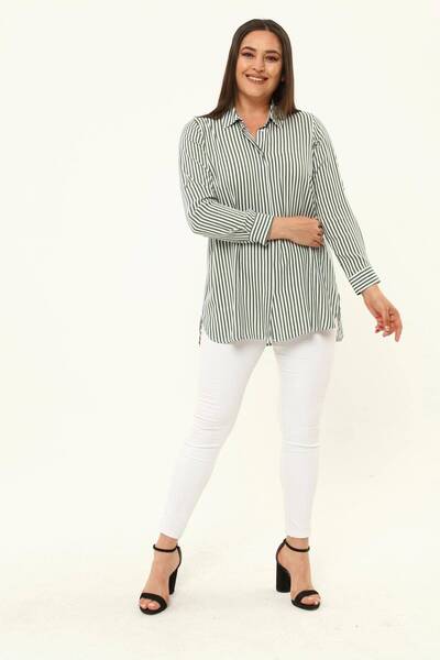 Hanezza Large Size Striped Viscose Tunic Shirt