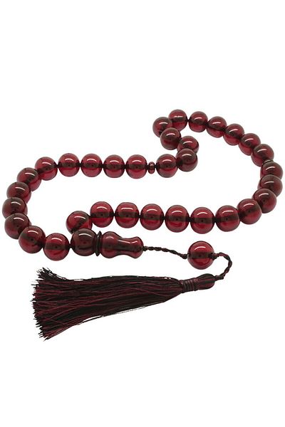 Tesbihane Systemic Globe Cut Maxi Size Dark Red Clamping Amber Rosary