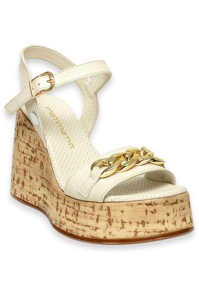 Mammamia D24YS-1415 Women's Sandals - Genuine Leather, Wedge Heels, Platform, Bone Color
