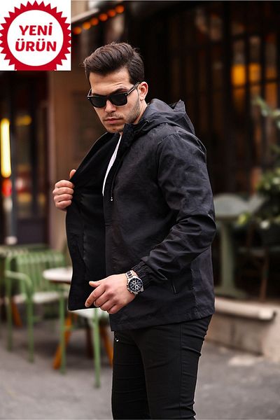 Rompasso Μαύρο ανδρικό τσαλακωμένο/τσαλακωμένο αδιάβροχο μπουφάν με κουκούλα Καλοκαιρινό ανοιξιάτικο εποχιακό μπουφάν Windbreaker