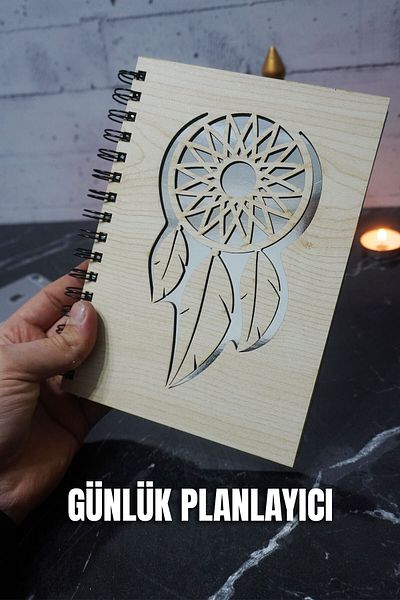 markcat A5 Dream Catcher Ξύλινο κάλυμμα Σημειωματάριο καθημερινής προγραμματισμού - Ατελείωτο Ατζέντα - Σημειωματάριο προγραμματισμού χωρίς ημερομηνία