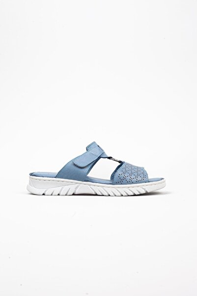 Adım Adım Γυναικείες ορθοπεδικές μπλε παντόφλες από γνήσιο δέρμα