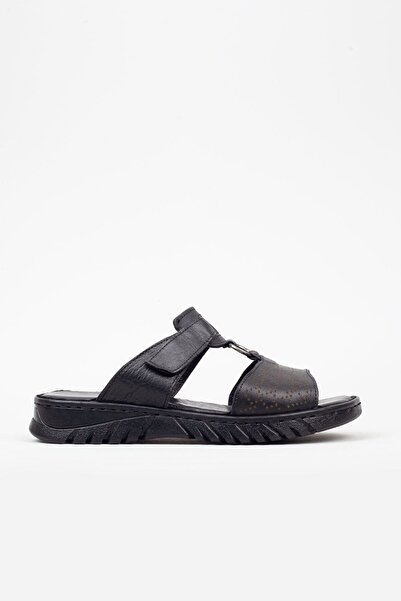 Adım Adım Γυναικείες ορθοπεδικές μαύρες παντόφλες από γνήσιο δέρμα