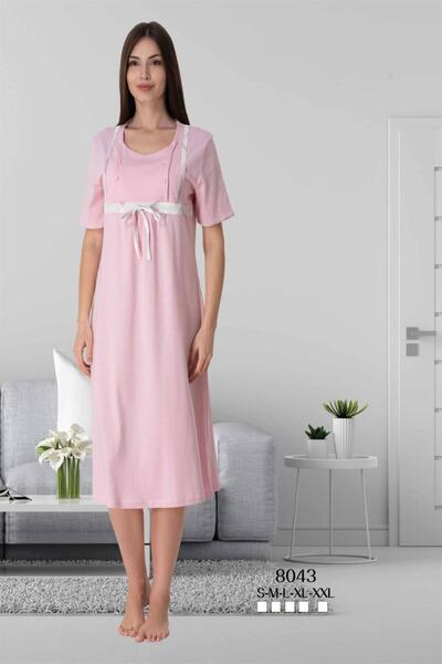 CT MODA قميص نوم نسائي للحوامل بلون مسحوق - كم قصير، قطن للحوامل