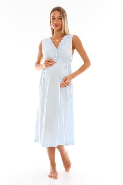 CT MODA Effortt Blue Soft Ruched fără mâneci cămașă de noapte pentru maternitate și maternitate