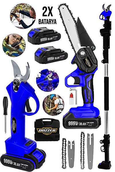 DOZZER BLU Garden 2Li Set 999Vf 30Ah 3 Mt Teleskopik Akülü Dal Kesme Makası &...
