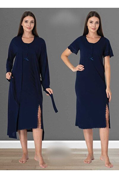 CT MODA Синій бавовняний комплект халатів і нічних сорочок для вагітних і породіль