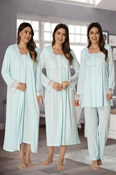 Generic Brand Turquoise Lace Cotton Maternity Pajamas and Dressing Gown Set -...