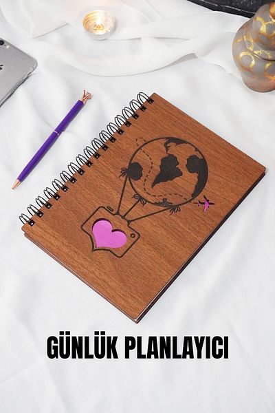 markcat Σχεδιασμός μπαλονιού Ξύλινο κάλυμμα Σημειωματάριο καθημερινού σχεδίου - Ατελείωτο ημερολόγιο - Σημειωματάριο προγραμματισμού χωρίς ημερομηνία - Α5