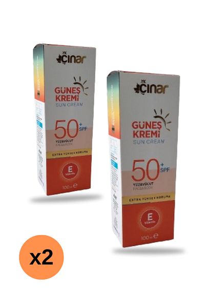 Çınar Vitamin E Supplemented Face and Body Sunscreen - +50 SPF Extra High UV Protection for Adult and Baby -100ml x 2