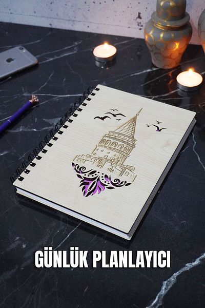 markcat Galata Tower Design Ξύλινο Κάλυμμα Journal Planner - Αντιγραφή χωρίς ημερομηνία - Σημειωματάριο A5 Unlimited Planner