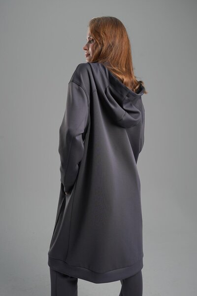 Monolou Scuba Fabric Pocket Zippered Long Jacket Anthracite