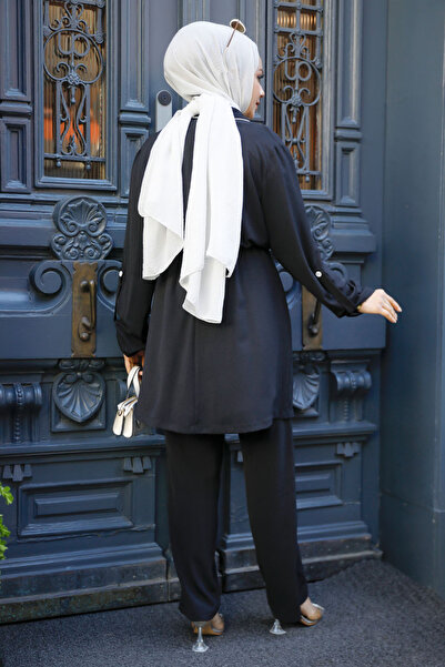 Neva Style - Класически костюм от три части с черен хиджаб и яка 34112s