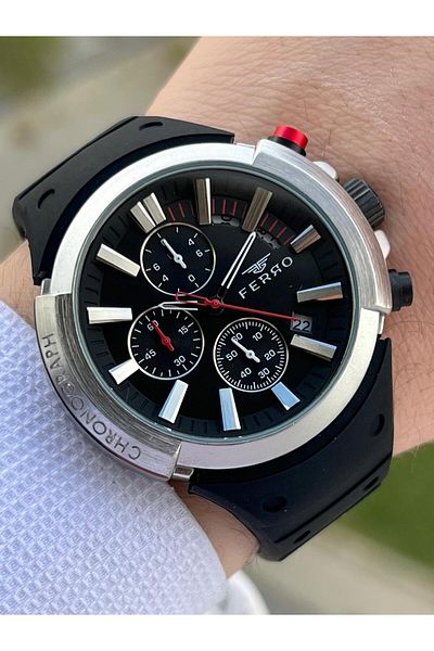 FERRO Calendar Black Color Silicone Cord 30 Mt Waterproof Men's Wristwatch EFM11002D-J
