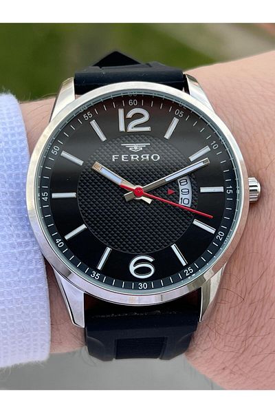 FERRO Calendar Black Color Silicone Cord 30 Mt Waterproof Men's Wristwatch EFM11316-J22