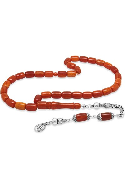 Tesbihane 925 проба срібла, королівська капсула з бахромою, оранжево-червоний бурштин, намисто