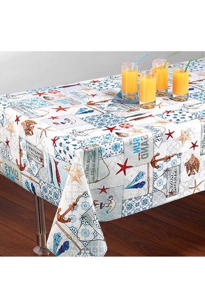 Fantastik 100x140cm Fiber Lined PVC Tablecloth - Wipeable, Liquid Proof and Stain Resistant Sea Marine