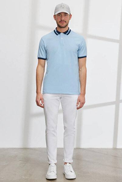 COSMOS BOX Tricou pentru bărbați, albastru baby, slim fit, 100% bumbac, cu gu...