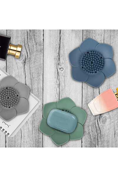 TİNEKE Δοχείο σαπουνιού Lotus Design Κομψό δοχείο σαπουνιού Δοχείο σαπουνιού στερεού σαπουνιού με δοχείο σαπουνιού με αποχέτευση νερού ΜΠΛΕ