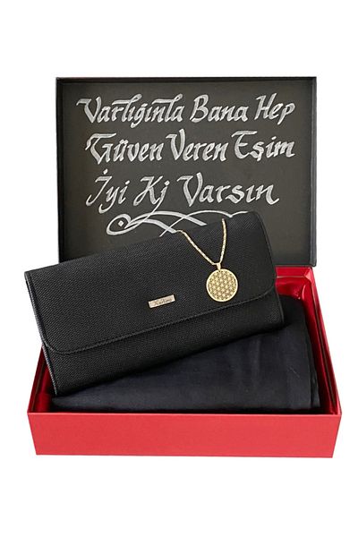 Carlino Black Women's Wallet Necklace Cotton Shawl Gift Set