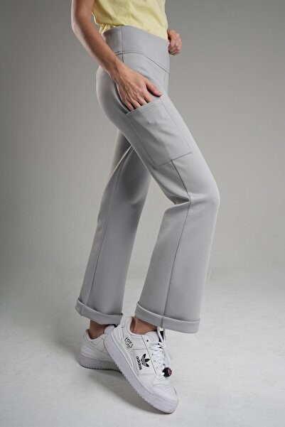 Monolou Düz Paça Scuba Eşofman Altı Pantolon- Gri