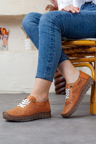 DERİMİSS Women's Genuine Leather Extra Comfortable and Flexible Orthopedic Shoes