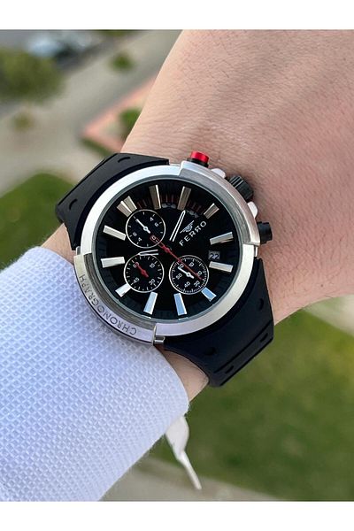FERRO Calendar Black Color Silicone Cord 30 Mt Waterproof Men's Wristwatch EFM11002D-J