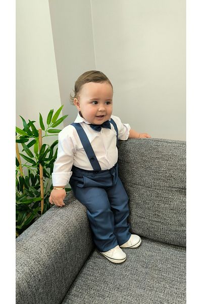HAYTA Children's Suit Children's Salopet Suit with Shirt and Bow Tie Indigo