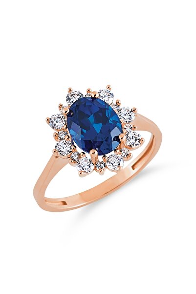 Nilvera Kuyumculuk 14 Ayar Altın Oval Safir Anturaj Yüzük, Prenses Diana Yüzü...