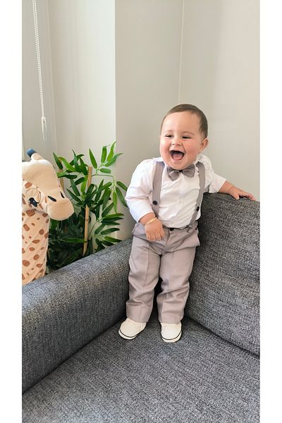 HAYTA Children's Suit Children's Salopet Suit with Shirt and Bow Tie Gray