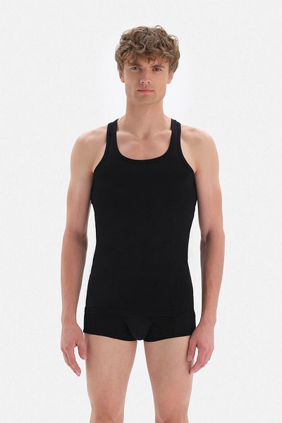 Dagi Athlete Tank für Herren - Schwarze gekämmte Baumwolle, kompakt