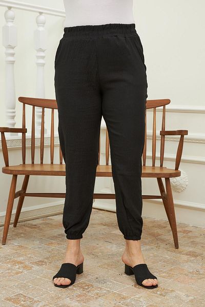 RMG Large Size Black Trousers with Elastic Waist and Legs