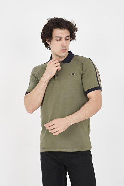 Rey Polo Men's Polo Collar Shoulder Stripe Detailed T-Shirt