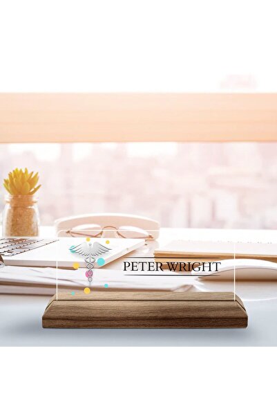 Bk Gift Kişiye Özel İsimli Doktor Temalı Ahşap Tabanlı Akrilik Masa İsimliği-1, Ofis Dekoru, Mesleki