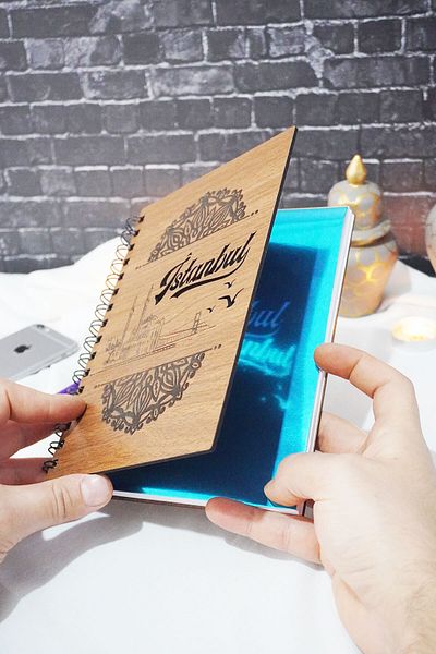 markcat Planificator de copertă din lemn de design Istanbul - Bloc de note de planificare zilnică fără timp (NUT) A5 Agenda nedatată