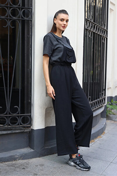 LE CARAMBOLE Women's Black Strappy Gardener Jumpsuit