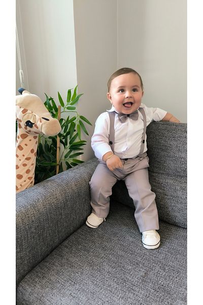 HAYTA Children's Suit Children's Salopet Suit with Shirt and Bow Tie Gray
