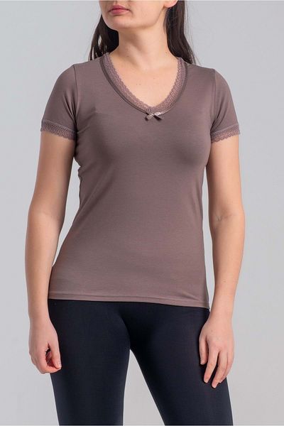 Belinay 8025 Women's Lace Short Sleeve Bodysuit Mink
