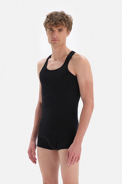 Dagi Athlete Tank für Herren - Schwarze gekämmte Baumwolle, kompakt