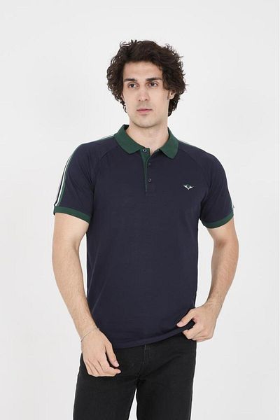 Rey Polo Men's Polo Collar Shoulder Stripe Detailed T-Shirt