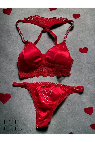 El Major Satin Red Bra and Panty Set - Love