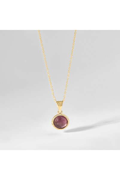 HEMS JEWELLERY 14 Ayar Altın Sweet Amethyst Doğal Taş Kolye